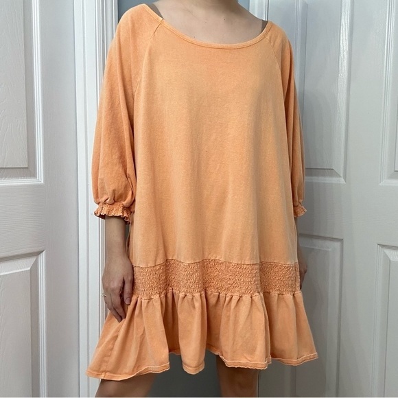 Free People Dress Mini Oversized Beach Orange Ruffle Dainty Summer Size Medium - Picture 1 of 7